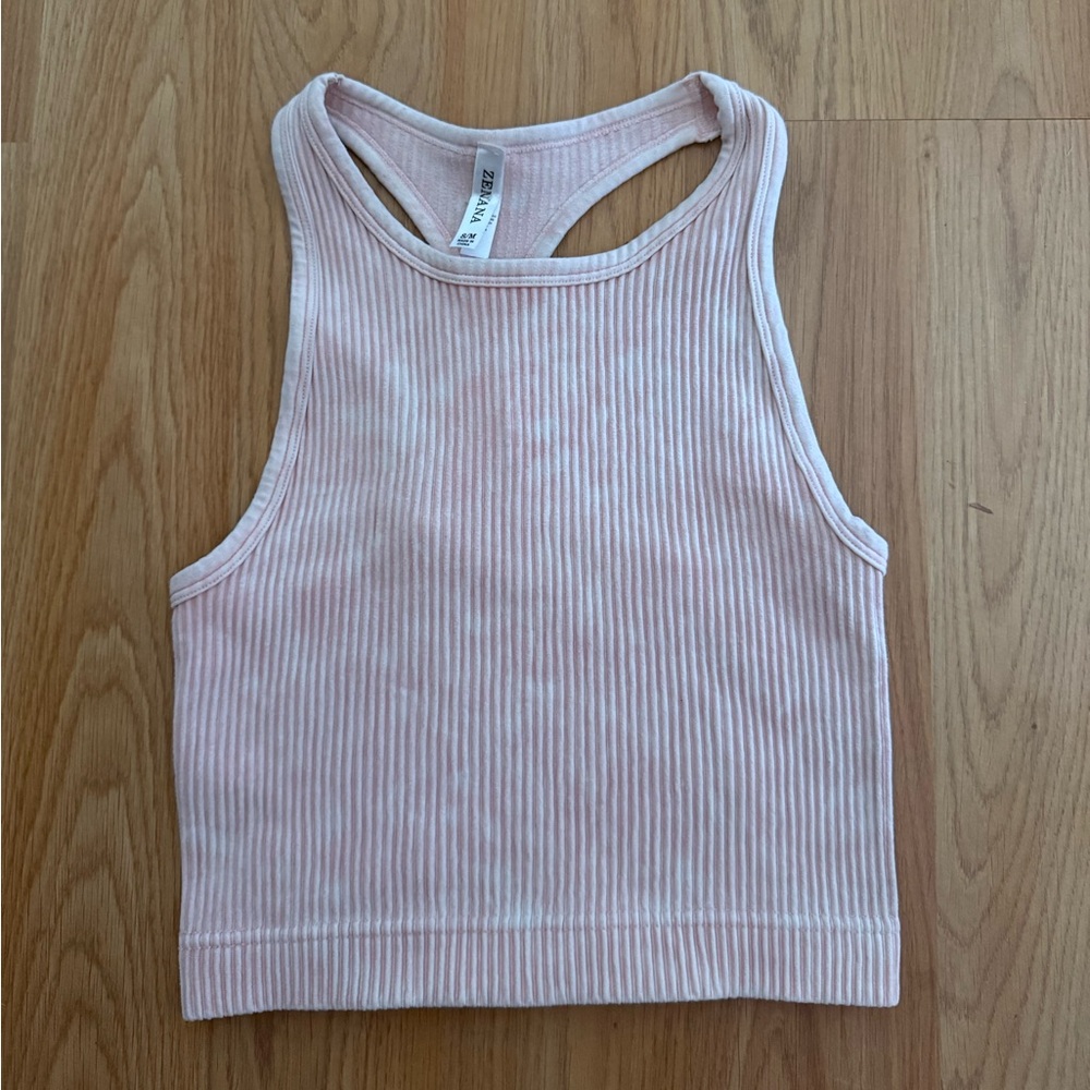 Zenana Pink Ribbed Crop Top S/M